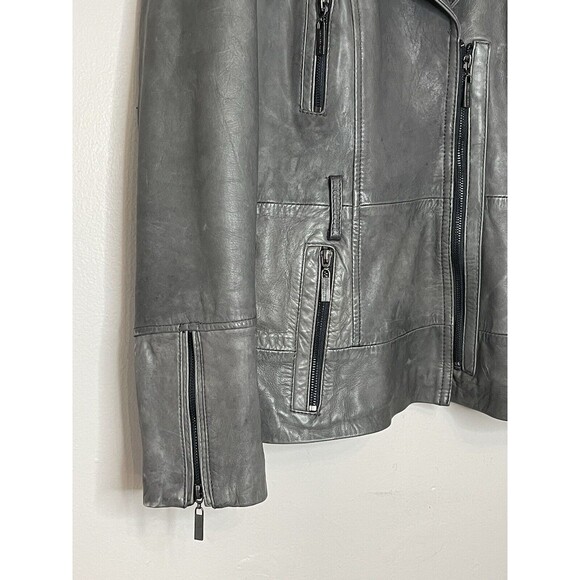 MARC NEW YORK  ANDREW MARC Womens Small Gray Moto Leather Jacket Zipper Chic - Picture 2 of 9
